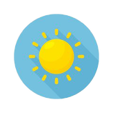 Cartoon sun with round sky blue background